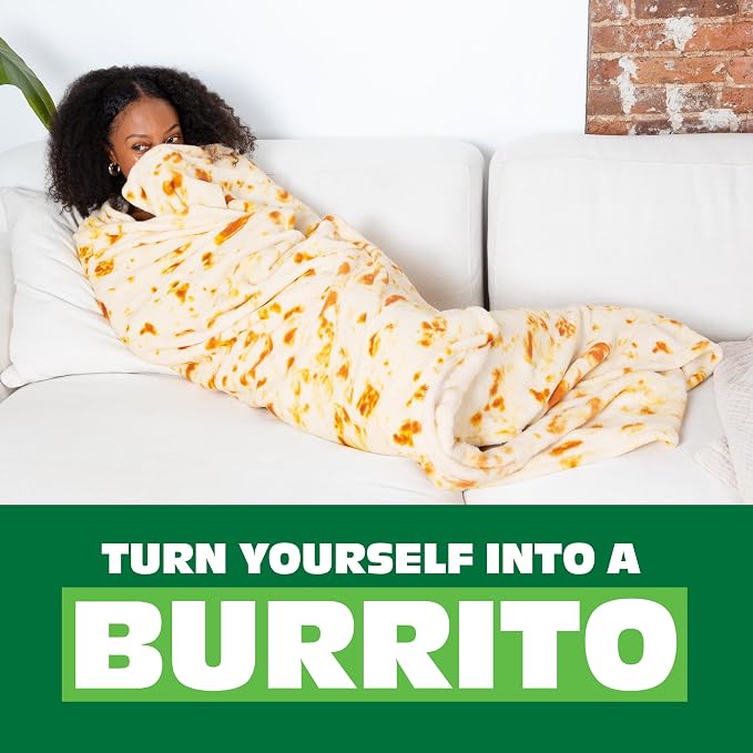 Cozy Concepts Co. Burrito Comfort Blanket by Relatable, Looks Like a Giant Tortilla to Wrap Yourself Up Like a Burrito, Great for Dorm Decor or Back to School Gifts, Large Size 65” Throw Blanket