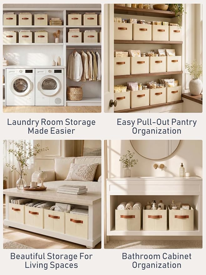 8 Pack Large Closet Storage Baskets Bins for Shelves, Collapsible Fabric Closet Organizers and Storage with Polyester Handles, Decorative Baskets for Organizing Clothes, Towels, Linen Closet 16x12x10"