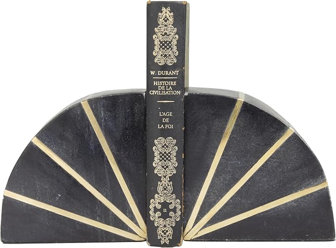 CosmoLiving by Cosmopolitan Marble Geometric Bookends with Gold Inlay, Set of 2 5"W, 5"H, Black