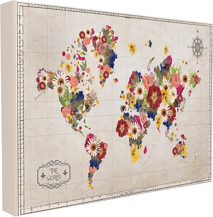 Stupell Industries Floral World Map Graphic Art 16 x 20 Canvas