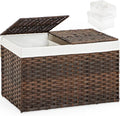 SETVSON Storage Basket with Lid Wicker Baskets for Storage, 160L Brown | 42.3 Gallon Storage Bin with 2 Separate Lids, 2 Removable Liners for Clothes & Blankets, Sturdy Metal Frame, PE Rattan