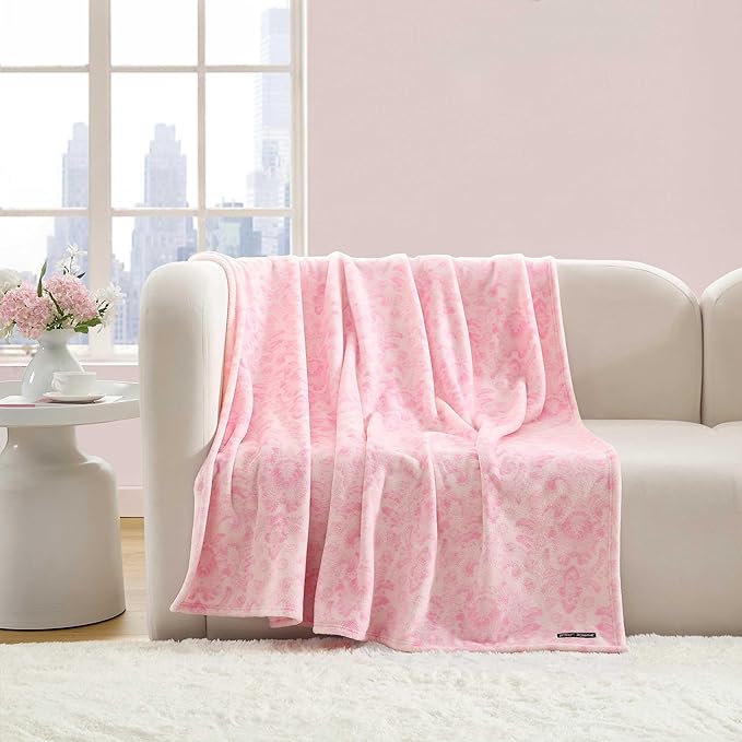 Betsey Johnson - Blanket, Buttery-Soft Throw Blanket for Couch or Bed, Boldly Plush & Oversized Bedding (Betsey Damask Pink, 50" x 70")