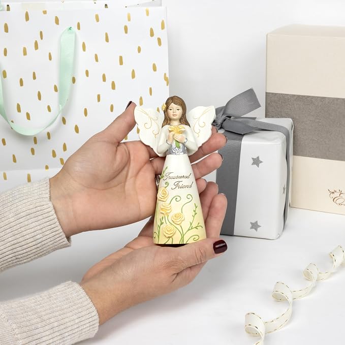 Pavilion Gift Company - Treasured Friend - 5" Angel Figurine Floral Spring Home Decor Bestie BFF Best Friend Present