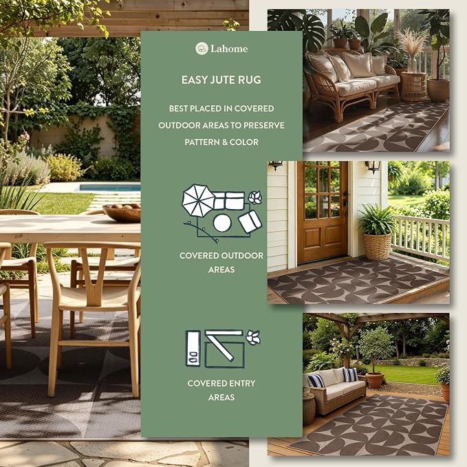 Lahome Semi Circle Easy Jute Non Slip Kitchen Runner, 2x8 Hallway Runner | Carpet Rug for Entryway Indoor Outdoor, Farmouse Geometric 8ft Long Carpet for Entry Laundry