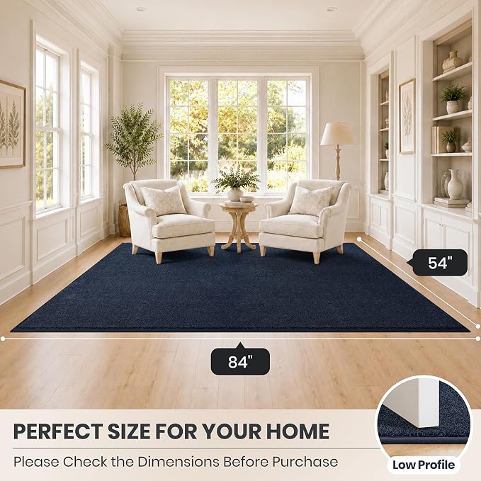 PURRUGS Easy Care Area Rug 4.5ft x 7ft, Non-Slip Washable Entryway Rug, Dog Door Mat, Stain Resistant Accent Rug for Hallway, Living Room, Bedroom and Mudroom, Navy Blue