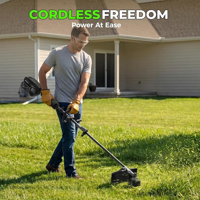 60V Cordless String Trimmer with 2.5Ah Battery & Fast Charger + 60V 5Ah Self-Propelled Electric Cordless Lawn Mower with 5.0Ah Battery