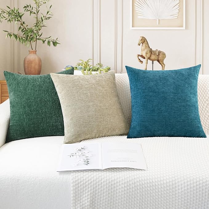 CaliTime Throw Pillow Covers Decorative 24 X 24 Inches Pack of 2 Cozy Chenille Cushion Cases for Couch Sofa Bed Living Room Home Ocean Blue