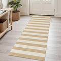Rugalia Washable Woven Indoor Outdoor Runner Rug, 2x5 Natural Beige Striped Cotton Rug Runners for Hallway Non-Slip Entryway Runner Rugs, Modern Neutral Throw Carpet for Kitchen Porch Patio