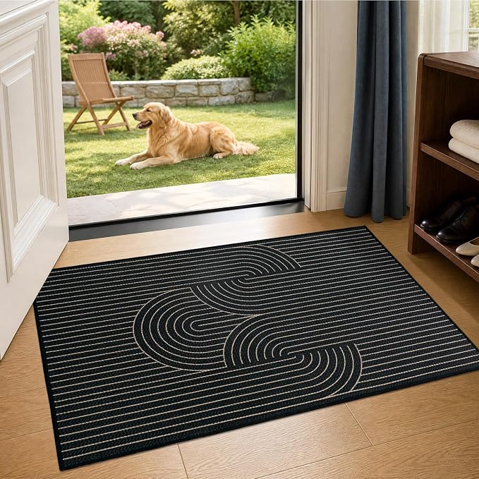 EDIMENS Easy Jute 2x3 Entryway Rug Door Mat Small Entry Rugs Indoor Outdoor | Non Slip Washable Rainbow Area Rug Farmhouse Low Pile Black Indoor Outdoor Doormat for Entrance Porch Doorway