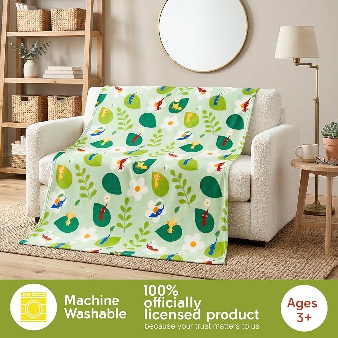 Nintendo Pikmin Game Throw Blanket 60 in x 46 in – Kids Soft Cozy Plush for Couch, Bed & Travel, (Officially Licensed Product) by Franco