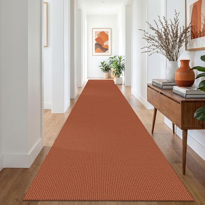IOHOUZE Washable Exrea Long Hallway Runner Rug 3x18 Non Slip Rubber Backed Kitchen Runner Entryway Runner Indoor, Woven Rugs Floor Carpet for Kitchen Hall Entryway, Burnt Orange/Tan