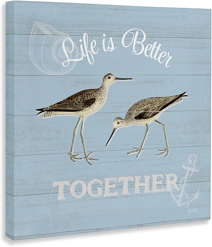 Coastal Sandpiper Love Nautical, 17 x 17 Inch Canvas Wall Art | Stupell Industries · By Katie Pertiet · Ready to hang · Charming gift for coastal spaces · Made in USA