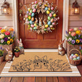 Tinideya 2 Pcs Easter Day Door Mat Welcome Outdoor Non Slip Coir Mats Flower and Bunny Floor Layering Doormats Seasonal for Front Porch Entryway Decor (Easter Bunny)