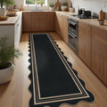 Scalloped Easy Jute Kitchen Runner Rug, 2.6x10 Non Slip Entryway Runner Washable Outdoor Indoor Long Rug, Farmhouse Morden Carpet for Hallway Bedroom Laundry