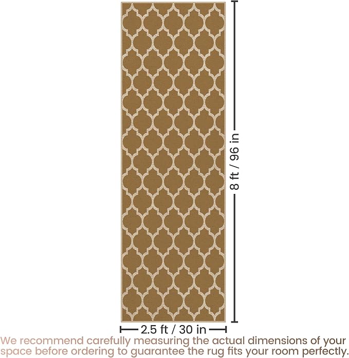 Washable 2x8 Moroccan Trellis Easy Jute Runner Rug, Khaki Neutral Boho Outdoor Indoor farmhouse Patio Area Rugs, Woven Lightweight Non Slip Long Runner Carpet Door Mat for Hallway Kitchen 6ft Entryway