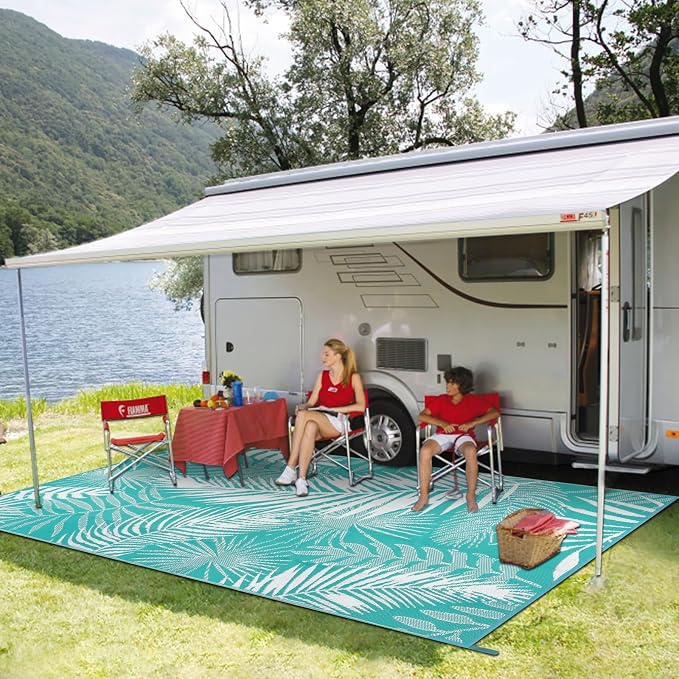 Outdoor Rug 5x7 ft, Reversible Waterproof Plastic Straw Patio Rugs, RV Mat for Outside Quick Dry Carpet for Deck Porch Poolside Beach Camper Backyard