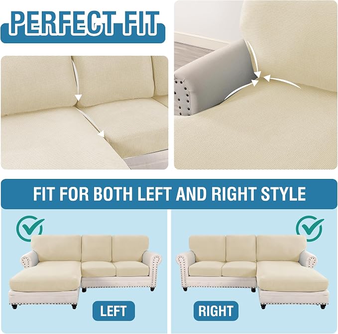 H.VERSAILTEX 2025 New Sectional Couch Covers 6 Pieces Stretch Sofa Covers for Sectional Sofa Set Separate L Shaped Couch Cover for Both Left/Right Couch (Seat and Back: 1 Chaise + 2 Sofa, Natural)