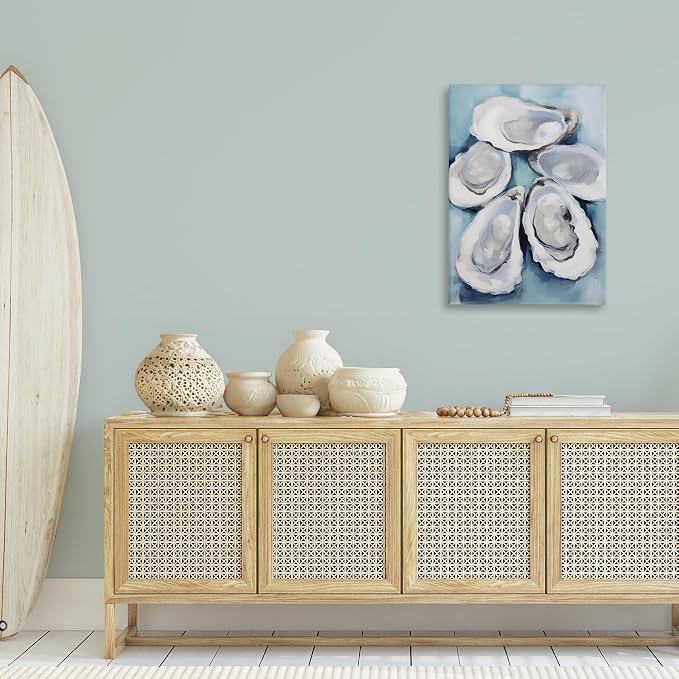 Five Oyster Shells Nautical, 24 x 36 Inch Canvas Wall Art | Stupell Industries · By Petal Prints Design · Ready to hang · Perfect for living room · bedroom · office · Made in USA