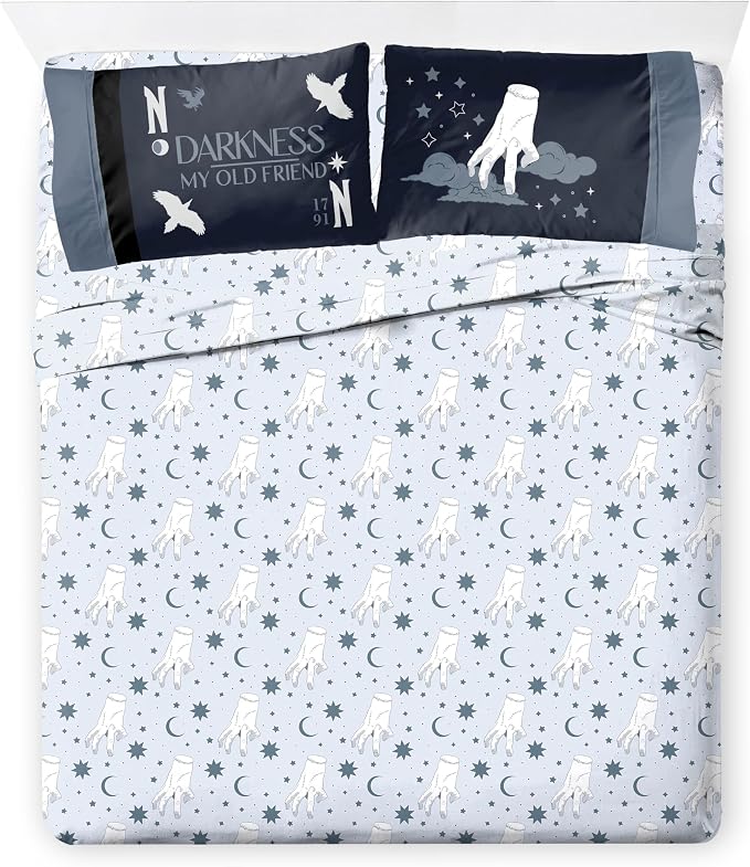 Wednesday Addams Full Comforter Set 7 Piece Bedding for Girls, Blue | Bed in a Bag, Comforter Sheets Shams Pillowcases, Official Product, Soft Microfiber, Machine Washable, Girls Gift