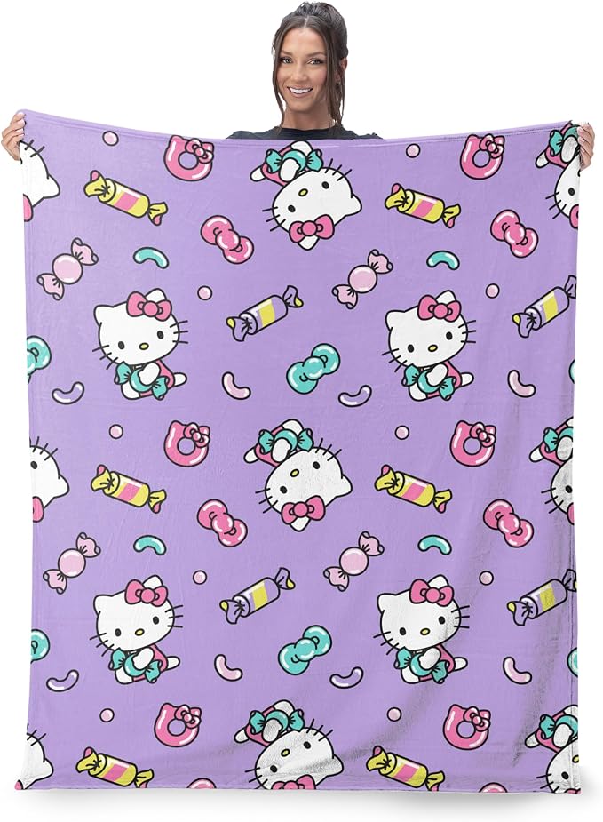 Northwest Hello Kitty Candy Kitty Silk Touch Throw Blanket, Ultra-Soft Lightweight Plush Cover for Bed Couch Sofa, 50 x 70 Inches