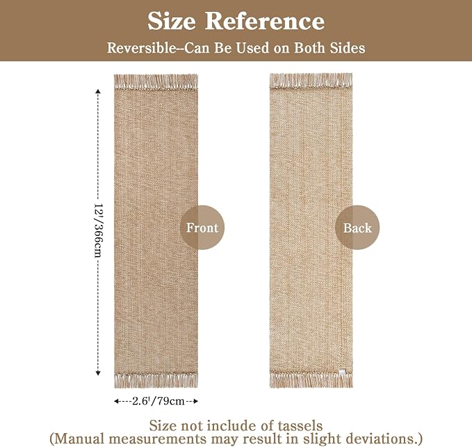 Collive Kitchen Runner Rug, 2.6' x 12' Washable Modern Farmhouse Bathroom Runner Rugs, Boho Hand-Woven Entryway Runner Rug Tan Reversible Hallway Carpet for Laundry Bedroom Front Door Decor