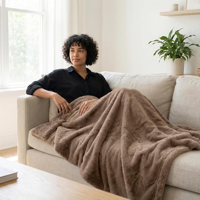 Americanflat 50x60 Double Sided Faux Fur Throw Blanket - Soft and Breathable Throw Blanket for Couch, Bed, Chair - Taupe Faux Fur Blankets Perfect for Home, Bedroom, or Outdoor Use