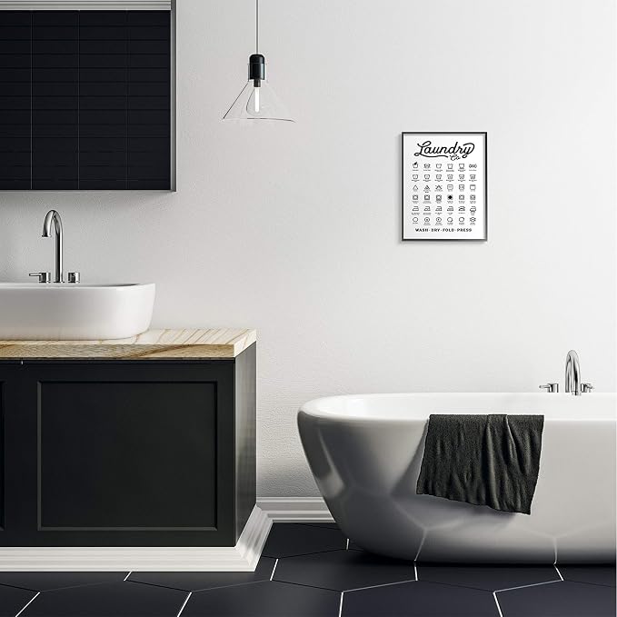Stupell Industries 'Vintage Laundry Co Washing Chart Helpful Guide', Framed Giclee Art, Black, 11 x 14 Inches, Easy to Hang and Sturdy, Made in USA, by Lettered and Lined