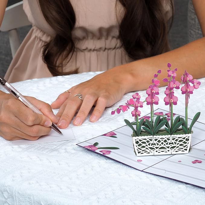 Paper Love Pop Up Cards 2 Pack - Includes 1 Orchid and 1 Flower Truck, For All Occasions, Mother Day, Birthday, Just Because- Includes Envelope and Note Tag