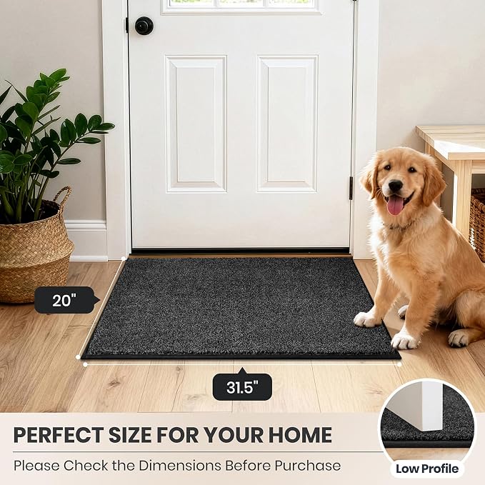 PURRUGS Dirt Trapping Door Mat 20" x 31.5", Non-Slip Machine Washable Entryway Rug, Dog Doormat, Indoor Front Door Mat, Super Absorbent Entry Rug for Muddy Shoes & Paws, Charcoal