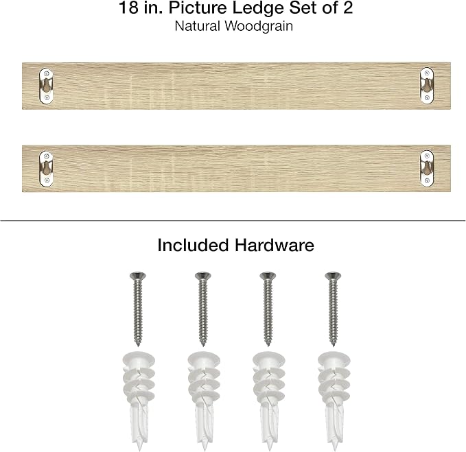 MCS Picture Ledge Shelf, Room Decor Floating Shelf, Natural Woodgrain, 18 Inch, Set of 2