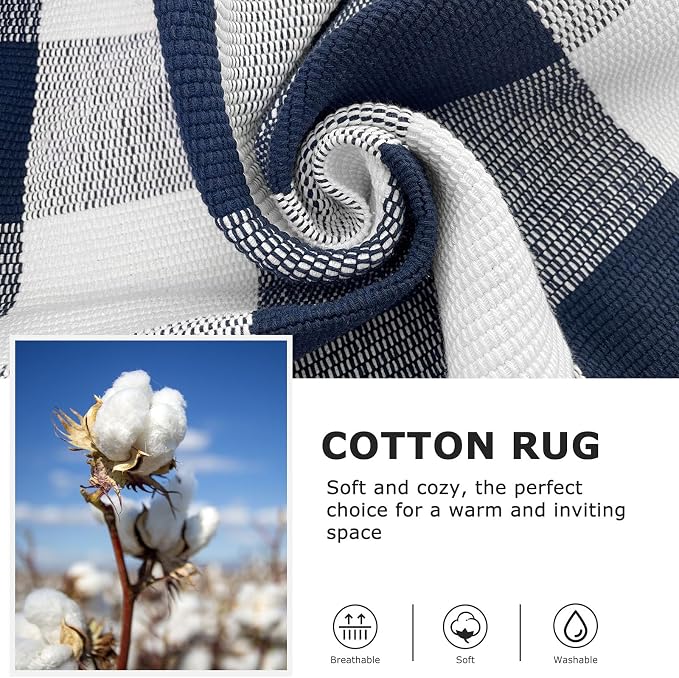 IOHOUZE Buffalo Plaid Checkered Rug 4x6 Ft Front Door Mats, Washable Area Rugs for Front Porch Decor, Spring Summer Welcome Mats Outdoor, Navy White Rug for Farmhouse/Entryway/Home Entrance
