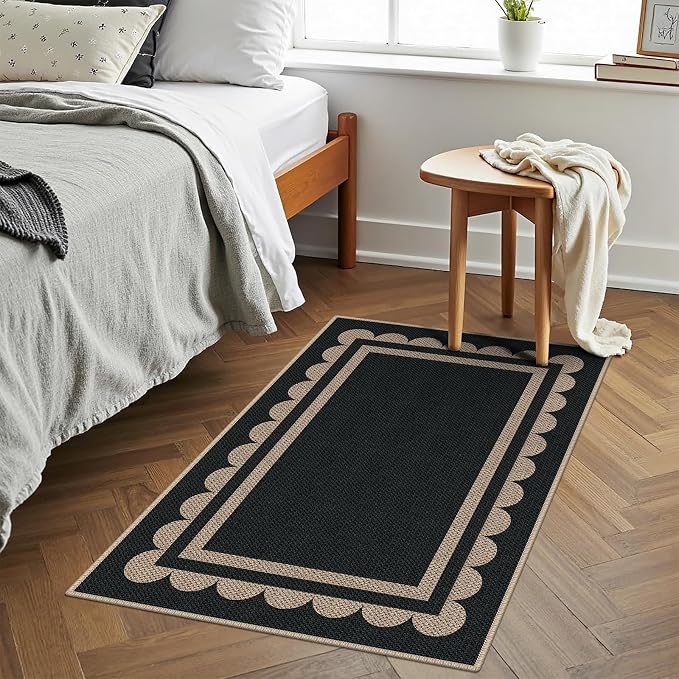 Easy Jute 2x3 Black Rectangle Area Rug,Washable Entryway Rug, Modern Door Carpet,Neutral Non-Slip Outdoor Indoor Farmhouse Rug for Living Room Kitchen Patio Bedroom