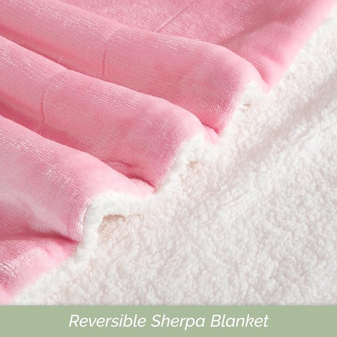 Elegant Comfort Ultra Soft Reversible Flannel Sherpa Blanket - Cozy Silky Fleece Throw for Couch, Bed - Plush Fuzzy Warm Winter Blanket for Gift, Full, Light Pink