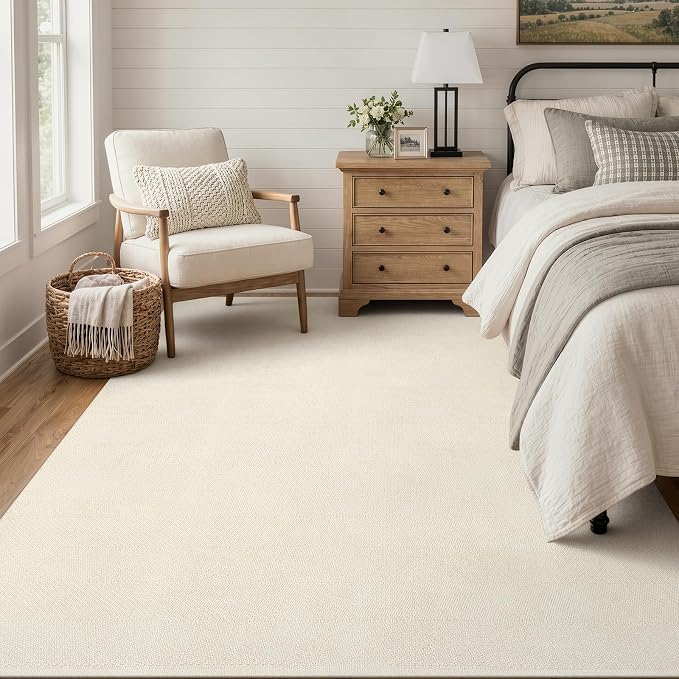 Collive Boho Living Room Area Rugs, 5 X 8 ft Washable Moder Woven Cotton Bedroom Rug, White Farmhouse Braided Carpets for Dining Room Nursery Room Dorm Patio Balcony Decor