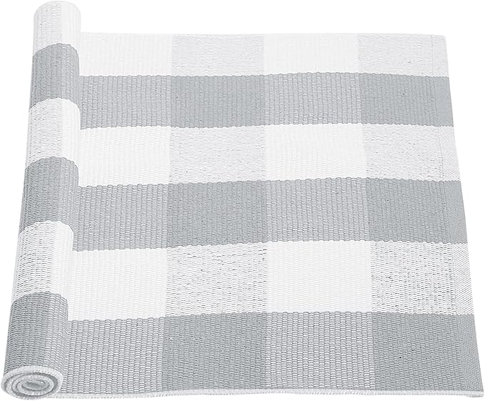 uxcell Buffalo Check Rug,Plaid Outdoor Rug,Layered Door Mat,Cotton Gingham Rugs,Floor Mat for Front Porch/Runner/Bedroom/Kitchen/Farmhouse 35"x24" Gray & White