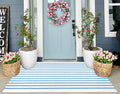 Light Blue and White Outdoor Rug 3'x5',Machine Washable Striped Porch Rug Cotton Woven Farmhouse Front Door Mats for Porch/Entryway/Home Entrance Decor/Bedroom/Laundry Room/Patio/Front Door