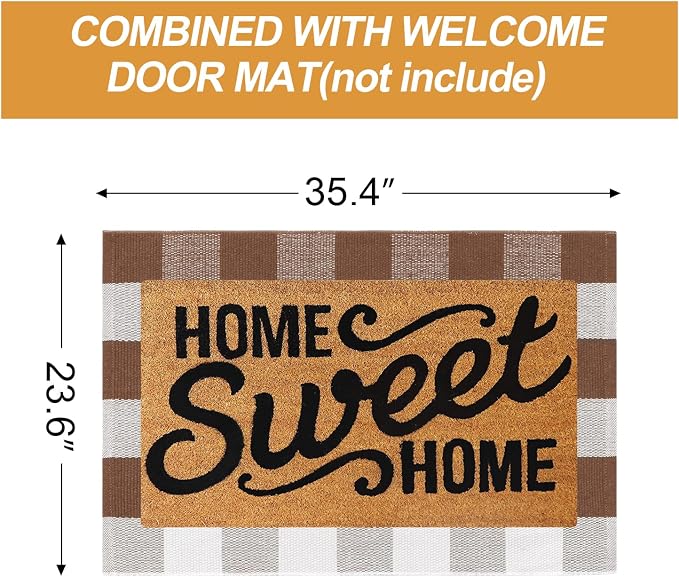 Collive Buffalo Plaid Checkered Outdoor Rug, Fall Autumn Decor Door Mat, 2x3 Coffee and White Doormat Washable Front Porch Rugs, Layered Welcome Front Door Mat Outside Entrance Kitchen Bathroom