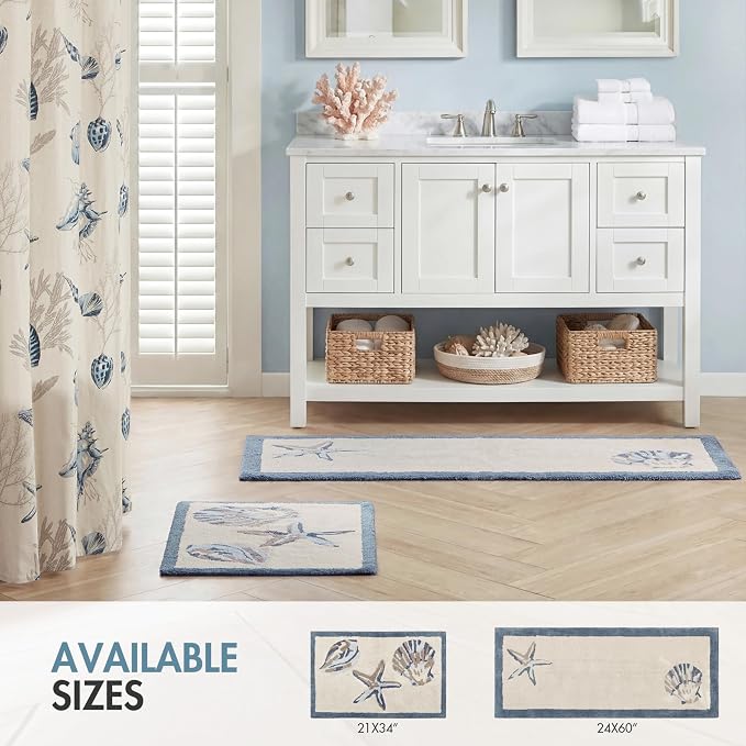 Madison Park Bayside Tufted Bath Rug Cotton Non-Slip, 24 x 60, Blue