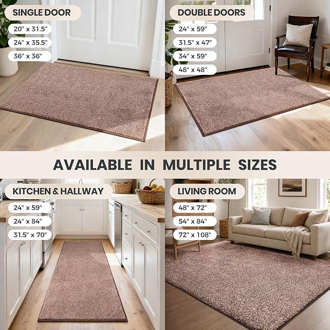 PURRUGS Easy Care Area Rug 4ft x 6ft, Non-Slip Machine Washable Entryway Rug, Dog Door Mat, Stain Resistant Accent Rug for Hallway, Living Room, Bedroom and Mudroom, Brown-Light Cream