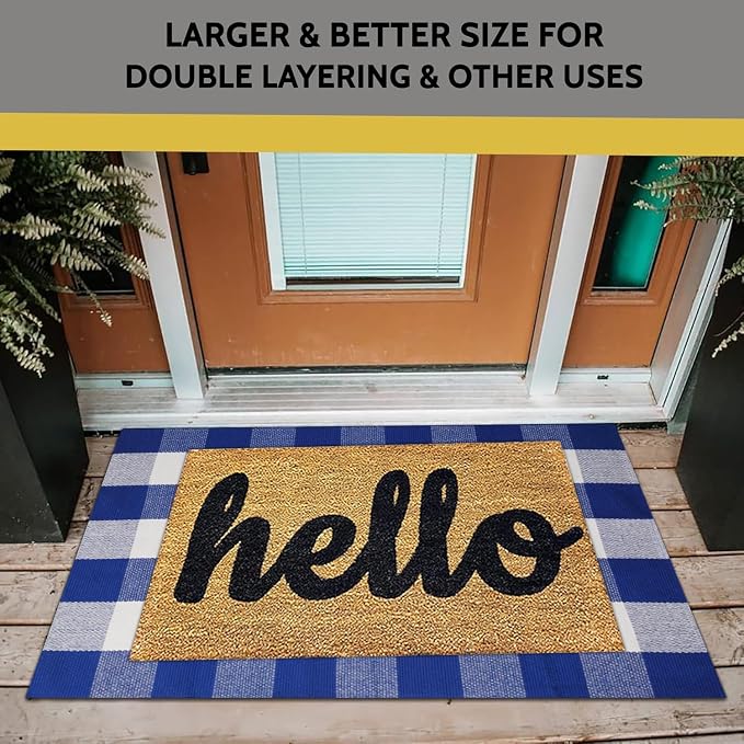 SEEKSEE Buffalo Plaid Outdoor Rug 27.5x43 Blue and White Front Door Mat, Layering Rug for Porch, Summer Doormat, Front Porch Rug for Outdoor Entrance Entryway Patio Porch Decor