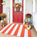 OLANLY Orange and White Striped Rug 3' x 5' | Washable Cotton Indoor Outdoor Doormat for Front Door, Entryway, Kitchen, Porch, Patio Decor