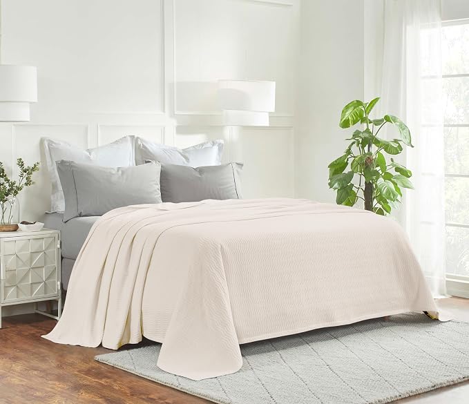 Superior JENA Cotton Blanket, for Picnic, Beach, Traveling or Camping, Bedroom Decor, Essentials, Cover for Bed, Couch, Lounging, Textured Jacquard, Modern Chevron Woven Blanket, Throw, Ivory