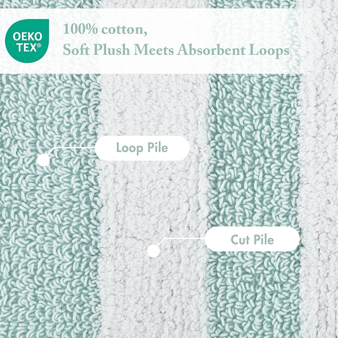 Madison Park Reversible Spa Cotton Bath Rug 100%-Cotton Striped Ultra Soft Water Absorbent, Fast Drying, Bath-Mats, Non-Slip Absorbent Quick Dry Mats for Tub, Shower Room, and Bathroom, 27x45, Aqua | Quick Dry, Ultra Soft, Pile, Machine Washable, Plush...