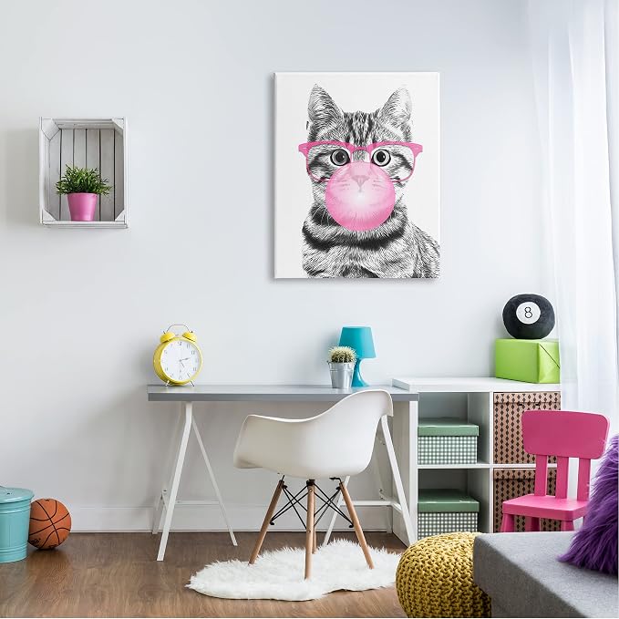 Stupell Industries Adorable Cat Bubble Gum Pink Glasses Monochrome Illustration, Design by Annalisa Latella,White | Stupell Industries · By Annalisa Latella · Ready to hang · Whimsical kids room or playroom accent · Made in USA