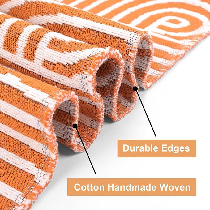 Tiffasea Washable Runner Rug 2'x6' Fall Orange Kitchen Rugs Hallway Runner | Cotton Woven Area Rug Modern Runner Rug Entryway Throw Rugs Indoor Outdoor Carpet for Bedroom/Bathroom/Living Room/Laundry