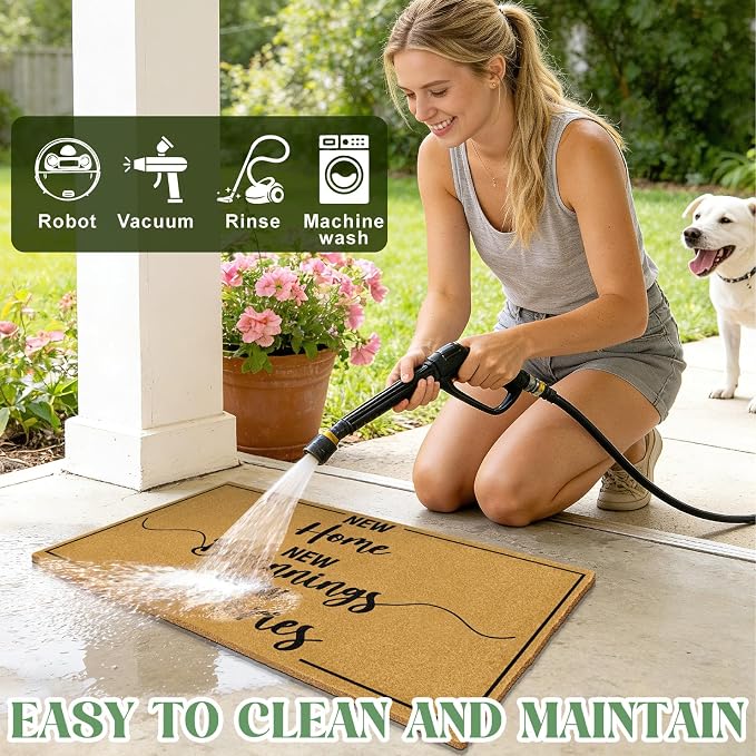 Coir Door Mat for Outside Entrance Welcome Mats for Front Door Home Floor Doormat for Patio with Heavy Duty Backing Anti-Slip Rug New Home Decor Sign Housewarming Gift for Family Friends 16.9"x29.9"