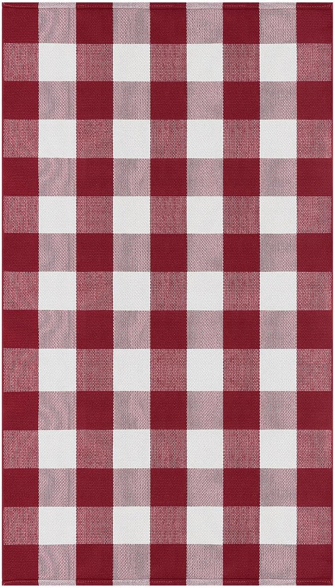 IOHOUZE Christmas Buffalo Plaid Rug 3x5 Ft Outdoor Indoor Doormat Red White Check Washable Area Rug Woven Cotton Checkered Front Porch Mat Christmas Decor for Front Door Entryway Living Room