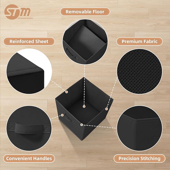 STORAGE MANIAC Storage Cubes, 13 Inch Collapsible Storage Bins with Handles, 10 Pack Fabric Foldable Bins for Organization, Durable Storage Bins for Closet, Shelves, Offices, 10-Pack Black