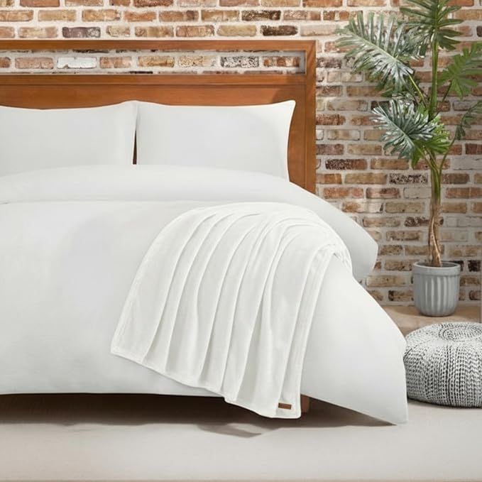 Lucky Brand Solid Plush Throw Blanket, Snowy White, 50"x70" | Soft, Cozy, Timeless Comfort