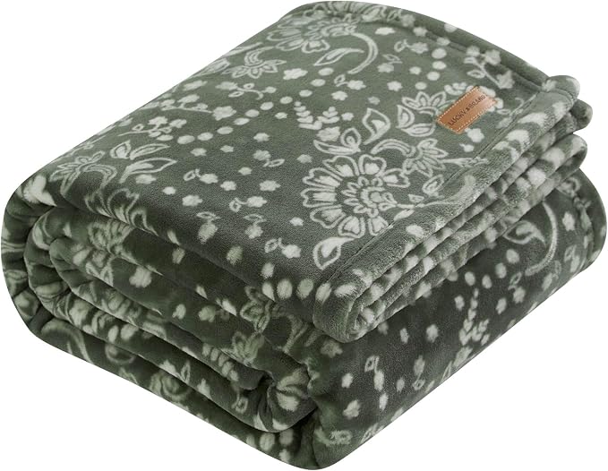 Lucky Brand 50" x 70" Plush Throw Blanket, Bandana Green Blanket for Sofa or Bed